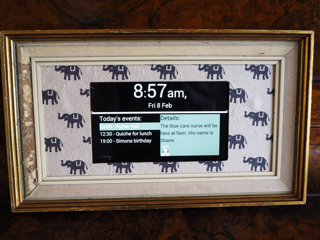 A photo of DayCal showing four upcoming events